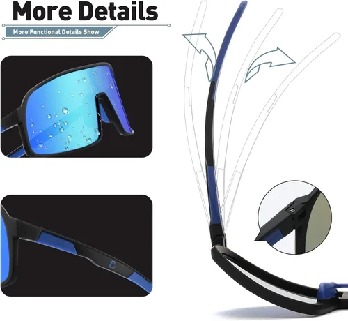 Vista 3 de Bevi - Lentes de sol deportivos polarizados con montura TR90 para hombres y mujeres, conducción al aire libre, ciclismo