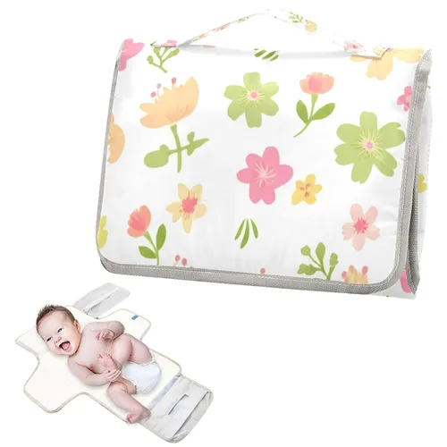 Vista 2 de Flowers Portable Changing Pad with Built-in Pillow, Waterproof Foldable Baby Diaper Changing Pads, Diaper Mat for Boys and Girls