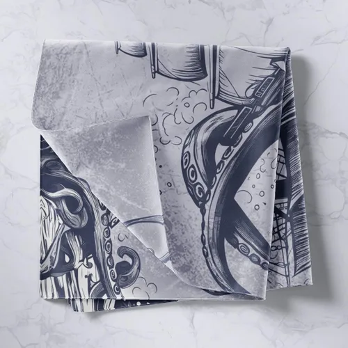Vista 2 de jejeloiu Tapiz náutico pequeño de 51 x 59 pulgadas, manta de pared de pulpo para niños, diseño de barco Kraken del océano, para colgar en la pared