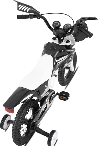 Vista 8 de KEANO - Bicicleta estilo motocross para niños y niñas de 12 y 16 pulgadas, con ruedas de entrenamiento y placa numérica, bicicletas para niños de 3