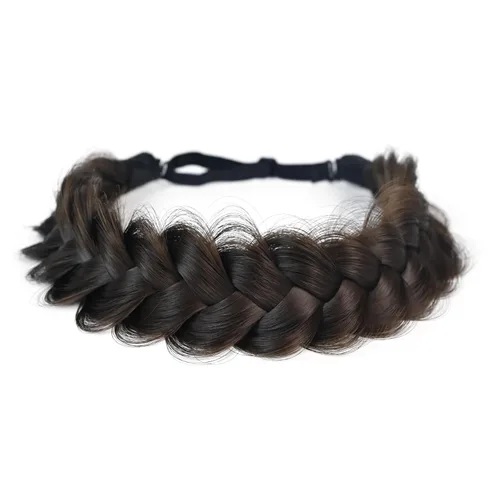 Vista 35 de Diadema trenzada sintética clásica de cabello con hebras anchas para boda, trenzas esponjosas desordenadas, banda para peluca, accesorio de belleza
