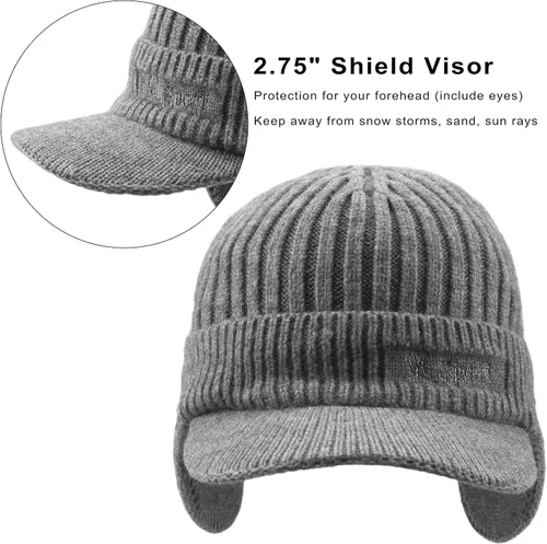Vista 2 de Muryobao Gorro de invierno para hombre, con forro polar, con visera, orejeras cálidas, gorra de esquí