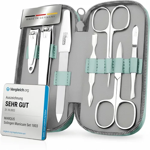 Vista 12 de Set de manicura Solingen hecho en Alemania - Juego exclusivo de 7 piezas de cortauñas para dedos de manos y pies para mujeres y hombres en estuche