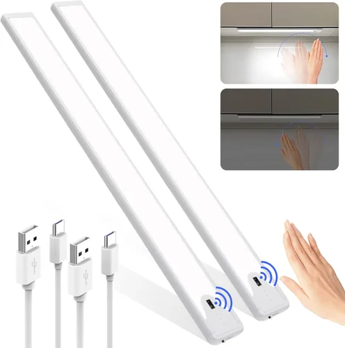 Vista 8 de Luces para debajo del gabinete de 8 pulgadas, 41 LED recargables con sensor de movimiento magnético, luz para interiores, brillo regulable de 6000