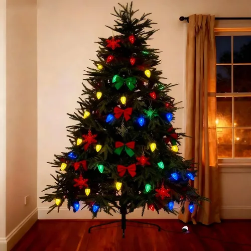 Vista 6 de Luces LED C9 de Navidad para exteriores, 33 pies, 50 LED, 8 modos de iluminación, impermeables, conectables, tira de luces de Navidad para Multi