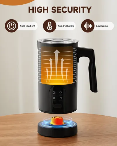Vista 6 de Espumador de leche eléctrico, espumador de leche automático 4 en 1 y vaporizador de 11.8 onzas, máquina de espuma fría y caliente, calentador