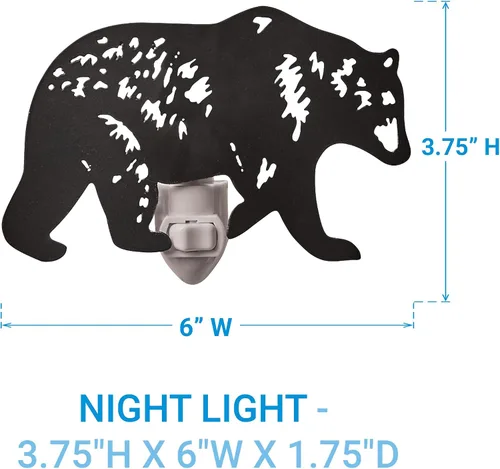 Vista 4 de Park Designs Luz nocturna de oso negro, iluminación de acento inspirada en la naturaleza rústica para habitaciones oscuras, adición decorativa a