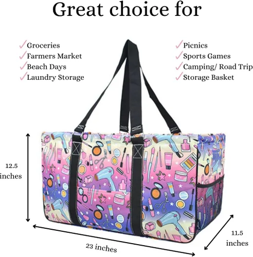 Vista 446 de NGIL Bolsa de comestibles reutilizable extra grande plegable de gran tamaño para comestibles, almacenamiento, picnic, playa, Estampado