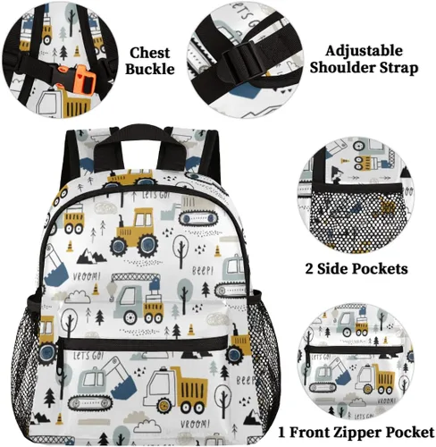 Vista 3 de Mochila para niños pequeños, Monster Truck preescolar, bolsa pequeña y bonita para libros de jardín de infantes, bolsas de viaje para niños y niñas