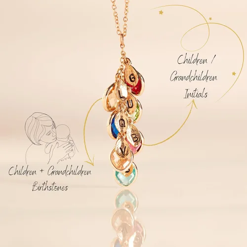 Vista 2 de MignonandMignon Birthstone Necklace for Grandma, Initial Necklaces for Women Personalized Jewelry for Women Birthstone Necklace, Grandkids Name