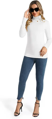 Vista 4 de Camisetas ligeras de cuello alto para mujer, de manga larga, suaves, térmicas