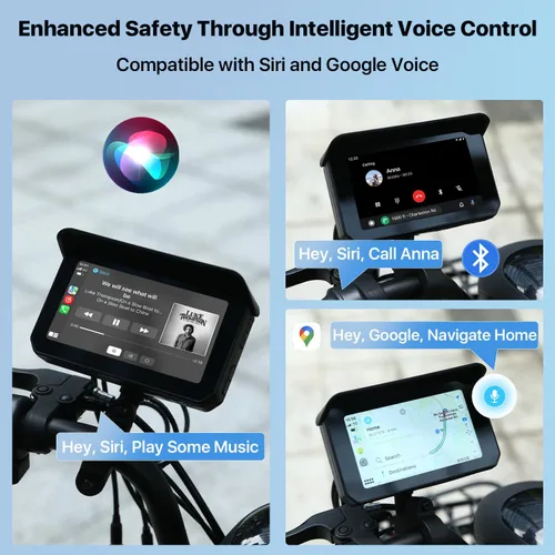 Vista 6 de DVR de motocicleta: Apple Carplay inalámbrico, Android Auto, TPMS, cámaras Dual HD 1080P, GPS, sensor G, Siri y Google Voice, pantalla táctil IPS