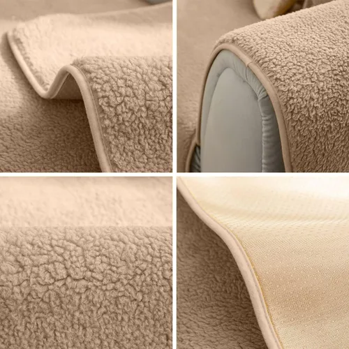 Vista 6 de vctops Fundas para sofá de forro polar sherpa, funda de sofá modular de felpa súper suave y cálida, funda antideslizante de lujo, protector de Café