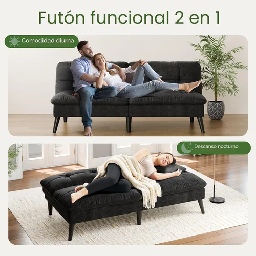 Vista 6 de Vongrasig Sofá cama futón de terciopelo con respaldo ajustable, sofá cama plegable convertible pequeño, sofá cama moderno para sala de estar