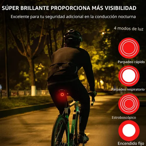 Vista 4 de ROCKBROS Luz Trasera de Bicicleta Inteligente, Luces Traseras de Bicicleta con Sensor de Freno para Paseo Nocturno, Luces Traseras LED