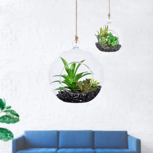 Vista 7 de Maceta colgante de vidrio redonda para colgar en terrario, decoraciones para suculentas Tillandsia, portavelas, decoraciones de boda y exhibición