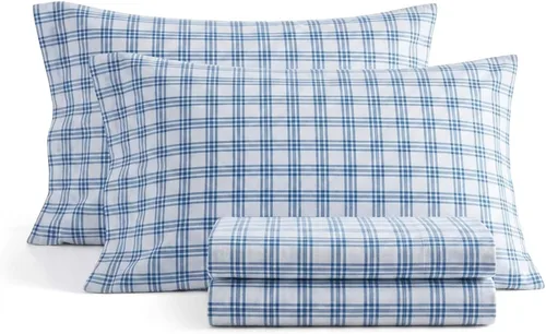 Vista 7 de Eddie Bauer - Sábanas de cama individual, juego de ropa de cama de franela de algodón con funda de almohada a juego, cepilladas para mayor suavidad