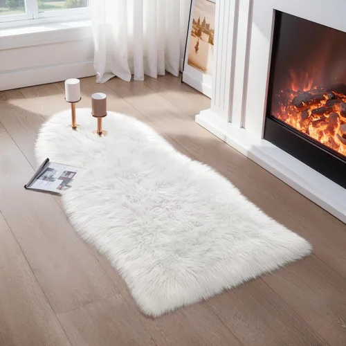 Vista 52 de Ciicool Alfombras de Piel de Oveja Sintética Suaves Alfombra de Piel Sintética Suave Beige Alfombra Esponjosa Funda para Silla y Sofá Alfombra
