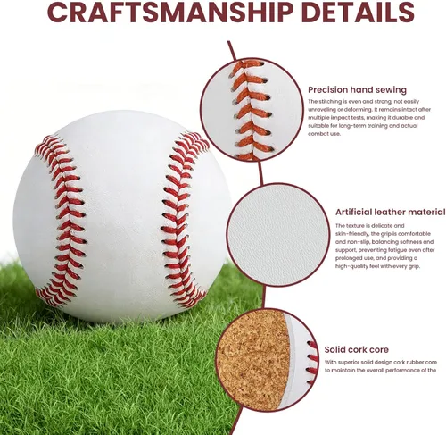 Vista 3 de KRTOYUST® Balón de béisbol, pelotas de béisbol de tamaño oficial, cuero compuesto de alto rendimiento de 9 pulgadas, ideal para jóvenes y adultos