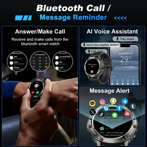 Vista 2 de Reloj inteligente para hombre, rastreador de ejercicios Militar hacer respuesta llamada, correr, relojes digitales para hombre, resistente al agua