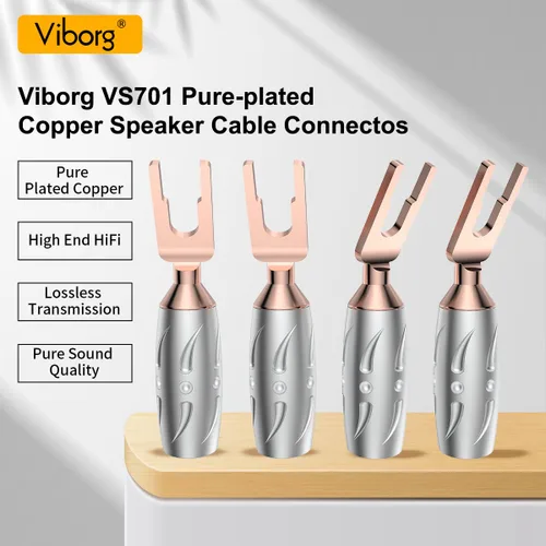 Vista 2 de Viborg VS701 Conectores de pala de horquilla de altavoz de alta gama 4X Altavoz de cobre puro Y espadas Tornillos dobles Bloqueo de altavoz Pure