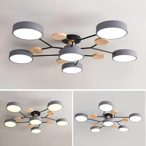 Vista 8 de Lámpara de techo LED regulable, 6 luces de techo modernas de 32 pulgadas, lámpara de techo de madera de 48 W para sala de estar, dormitorio, cocina
