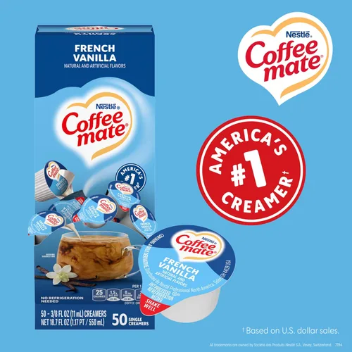 Vista 7 de Nestle Coffee mate Crema para café de sabor French Vanilla, crema líquida en envase individual, sin lácteos, sin refrigeración, 0.375 fl oz
