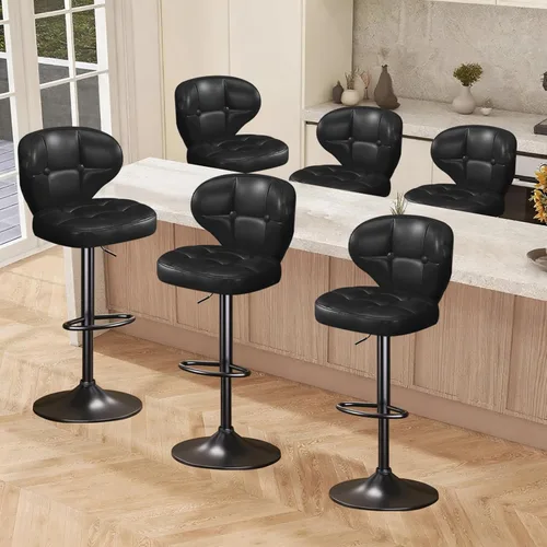 Vista 10 de Juego de 2 taburetes de bar, taburetes de bar giratorios ajustables con respaldo, sillas de bar de altura de mostrador con reposapiés, asiento Negro