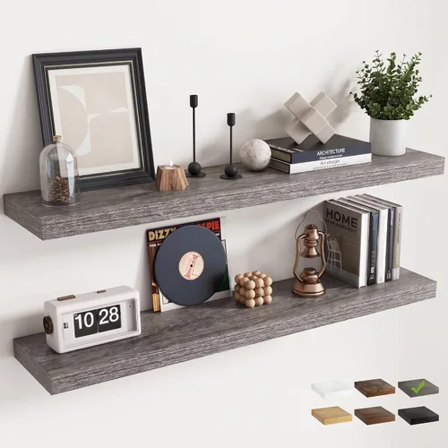 Vista 12 de 16 Inch Floating Shelves for Wall 2 Pack, 8"D Wood Grain Bathroom Shelves Acabado negro
