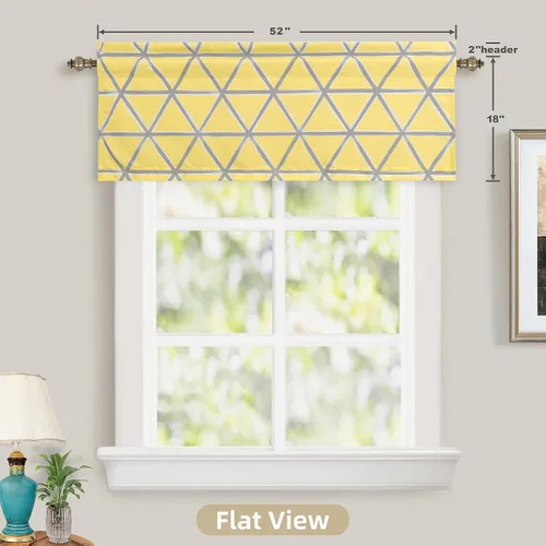 Vista 6 de DriftAway Raymond Cenefa de cortina de ventana con aislamiento térmico y patrón geométrico triangular enrejado para sala de estar, 52 x 18 pulgadas