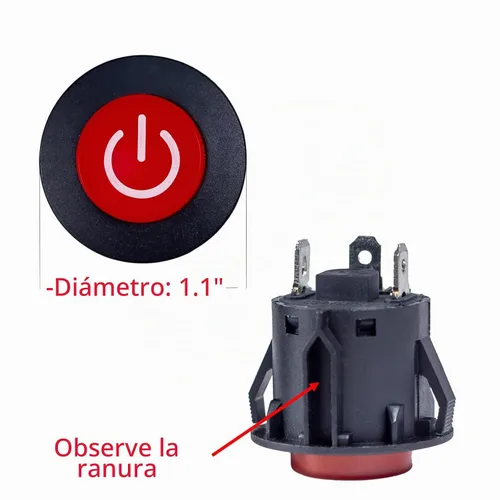 Vista 2 de 2 interruptores de 3 pines para automóviles eléctricos para niños, pulsador, manual, color rojo