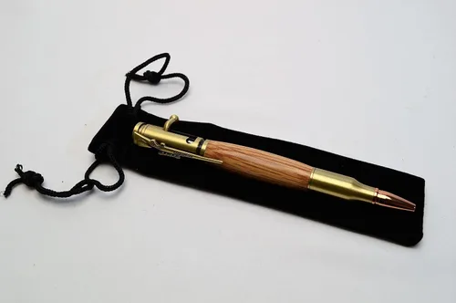 Vista 7 de Whiskey Barrel Bolt Action Bullet Pen in Antique Brass Finish with Velvet Pouch