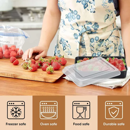 Vista 4 de E-far Bandeja para hornear con tapa, 9.4 x 7.3 x 2 pulgadas, antiadherente, rectangular, de acero inoxidable, para horno tostador, utensilios