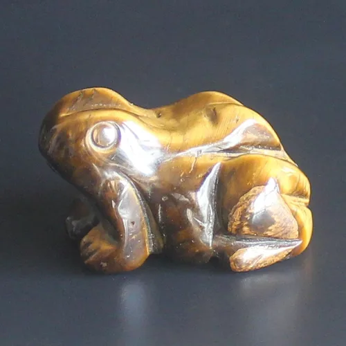 Vista 4 de Figura de rana de cristal tallada a mano de 1.6 pulgadas (ojo de tigre dorado)