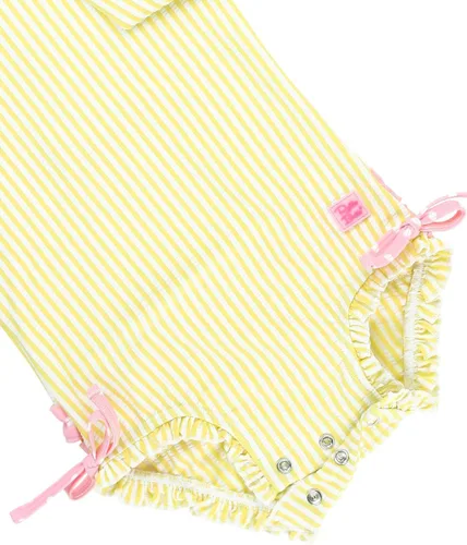 Vista 4 de RuffleButts - Traje de baño de una pieza con mangas largas, de seersucker, con protección solar UPF 50+ para bebé/niñas Seersucker de plátano