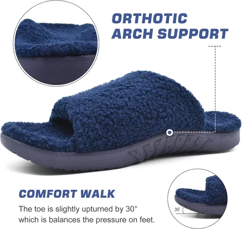 Vista 3 de ONCAI Pantuflas de casa para hombre con soporte de arco, sandalias de piel ortopédica para fascitis plantar plantilla ancha y correas ajustables