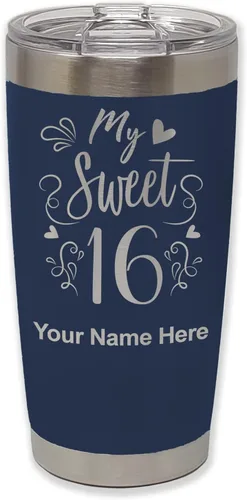 Vista 20 de LaserGram Taza aislada al vacío de 20 onzas, My Sweet 16, grabado personalizado incluido (gris)