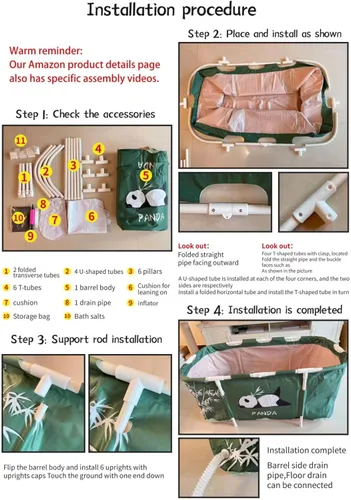 Vista 2 de Bañera portátil para cabina de ducha, bañera plegable grande de 45.3 pulgadas para adultos, bañera de SPA japonesa plegable para baño familiar