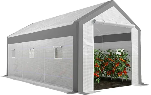 Vista 10 de Outsunny Invernadero de 10' x 7' x 7', Casa Verde Túnel para Exteriores Transitable con Cubierta de PE, Marco de Acero, 2 Puertas Enrollables