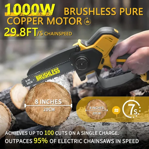 Vista 2 de Mini Motosierra Compatible con Batería Dewalt 20V MAX, Motosierras de Poda Inalámbricas de 8 Pulgadas y 6 Pulgadas, Motosierra de Cadena Mini