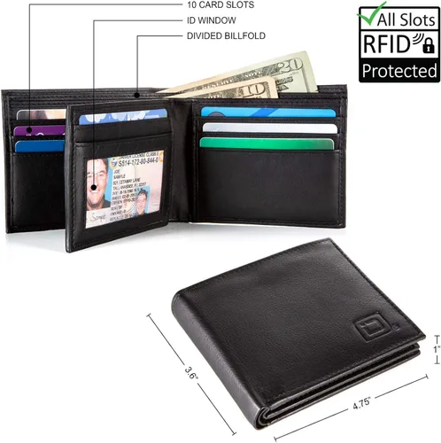 Vista 5 de Billetera de cuero para hombre con 10 ranuras RFID de bloqueo, S
