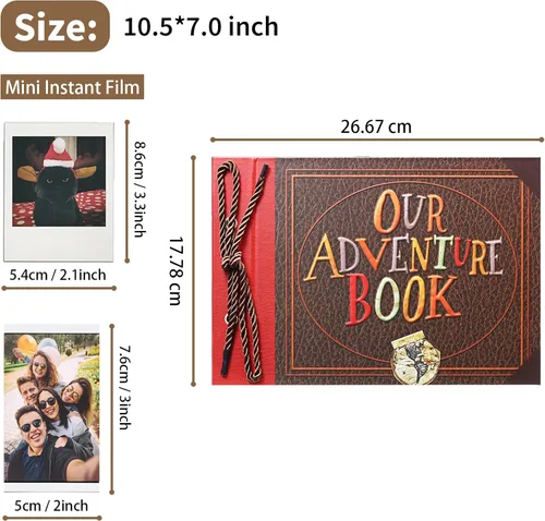 Vista 4 de Álbum de Fotos para Scrapbook, Nuestro Libro de Aventuras, Palabras en Relieve Tapa Dura Película Up Álbum de Recortes de Viaje para Aniversario