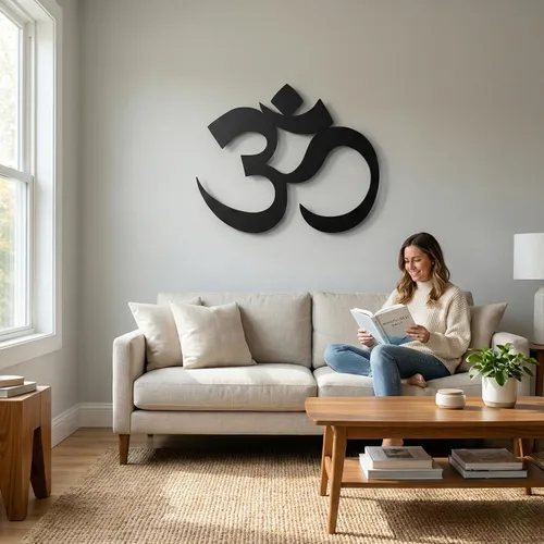 Vista 4 de DEKADRON Arte de pared de metal, decoración de metal Om, decoración de Namaste, regalos de yoga, símbolo de aum, arte de pared OM, decoración