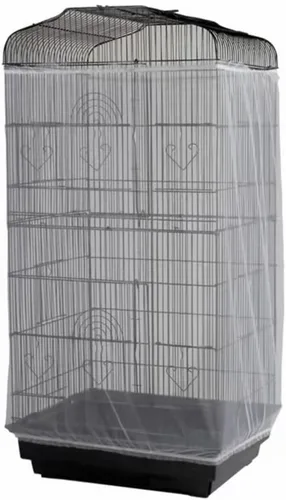 Vista 5 de Cubierta ajustable para jaula de pájaros con protector de semillas y plumas, protector de jaula de pájaros de nylon con malla de nylon para loro
