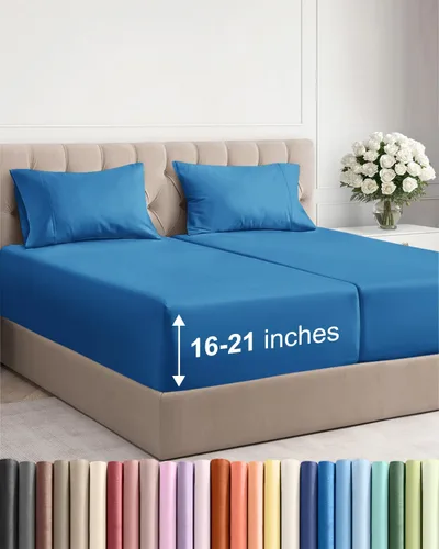 Vista 132 de Juego de sábanas tamaño Queen con bolsillos extra profundos, sábanas transpirables y refrescantes de 4 piezas, ropa de cama de lujo para hotel