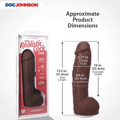 Vista 4 de Doc Johnson The Realistic Dildo - Consolador ULTRASKYN de 12 pulgadas con ventosa extraíble Vac-U-Lock - Consolador compatible con máquina F y arnés