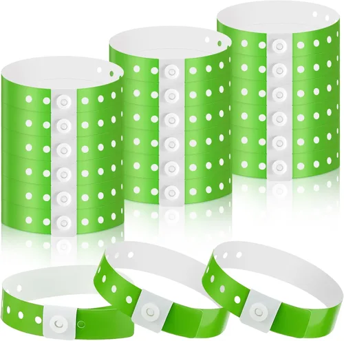 Vista 10 de 600 pulseras de plástico para eventos, vinilo, colores surtidos Adjustable Snap, Bulk Waterproof Neon Colored Arm Bands, For Admission Pools