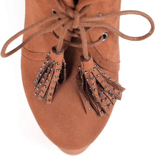 Vista 7 de YODEKS Botas de tacón alto para mujer con cordones y puntera redonda, botas de tacón alto, botas de vestir de fiesta elegante