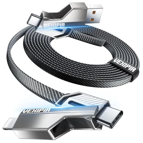 Vista 9 de Cable USB C ultra corto 4 en 1 de 0.6 pies compatible con cable Lightning [carga rápida y transferencia de datos] cable de carga plano trenzado