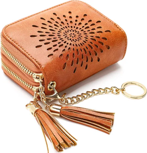 Vista 34 de APHISON RFID - Porta tarjeta de crédito con llavero, cartera pequeña con cremallera para mujer, Moderno